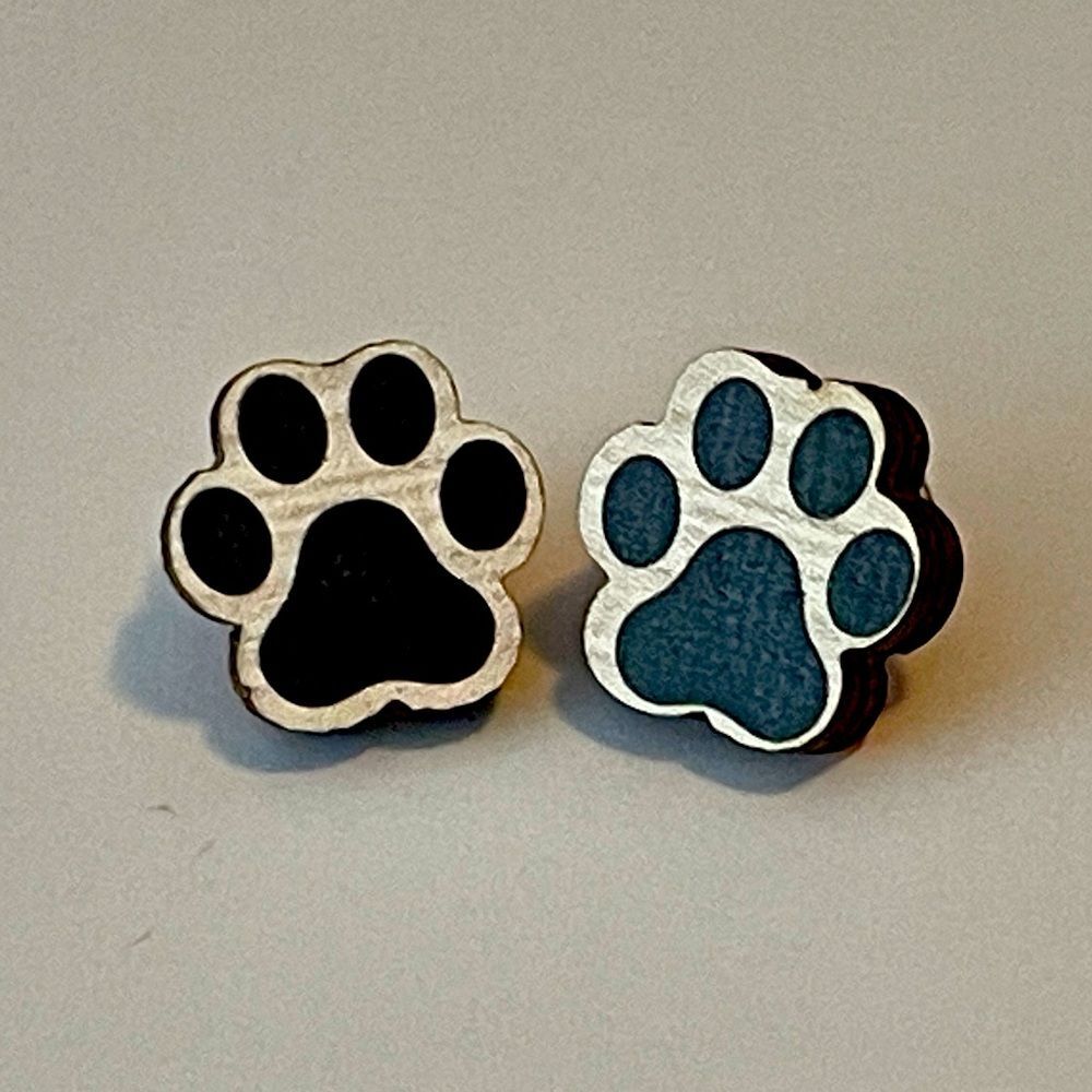 Animal lover stud earrings wood wooden cat dog pet paw paws cute gift new